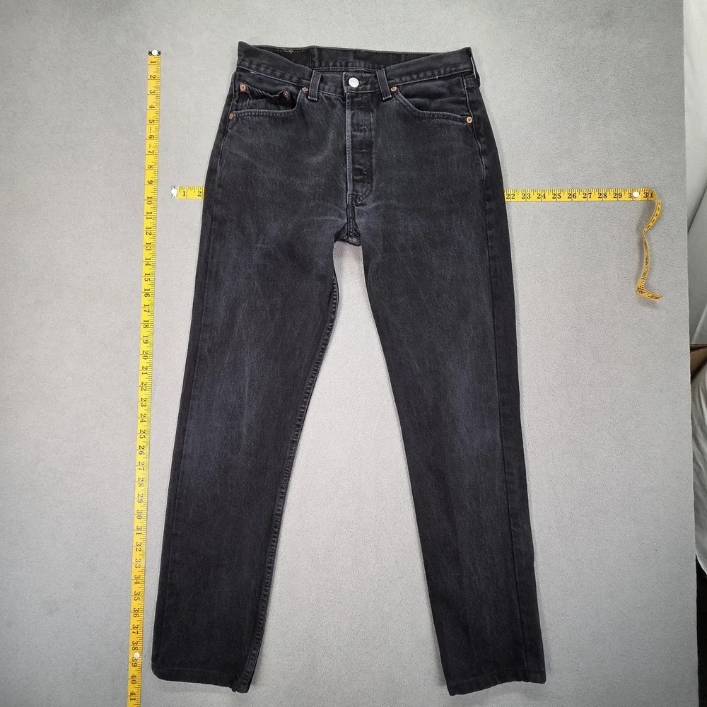 Levis 501 Jeans Mens Dark Gray Black Straight Button Fly Faded Denim Fits‎ 29x29